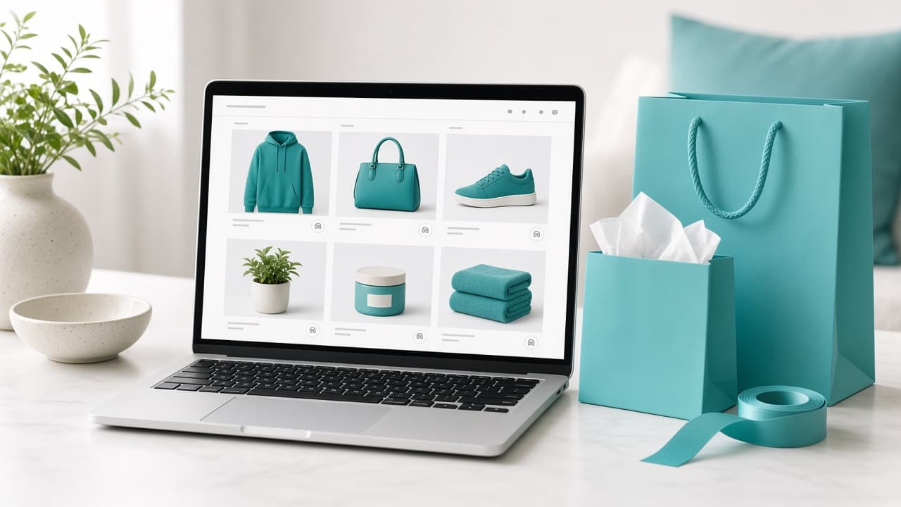 Online store product page displayed on a laptop and phone side by side